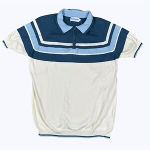 Men's Oxknit Store Retro Cream 1/4 Zip Polo Sweater Stretch Shirt 60s Surfer L